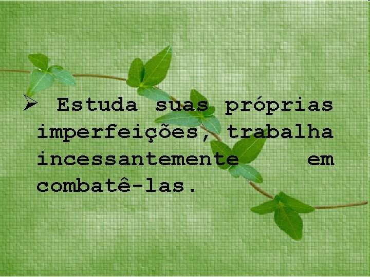 Ø Estuda suas próprias imperfeições, trabalha incessantemente em combatê-las. 