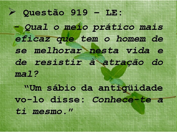 Ø Questão 919 – LE: - Qual o meio prático mais eficaz que tem