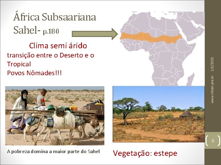 África Subsaariana Sahel- p. 180 Clima semi árido www. nilson. pro. br 1/6/2022 transição