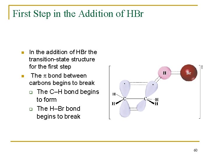 First Step in the Addition of HBr n n In the addition of HBr