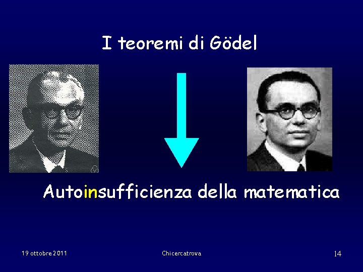 I teoremi di Gödel Autoinsufficienza della matematica 19 ottobre 2011 Chicercatrova 14 