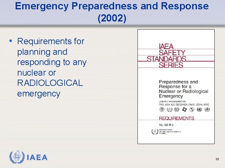 Emergency Preparedness and Response (2002) • Requirements for planning and responding to any nuclear