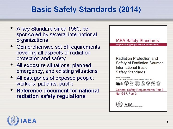 Basic Safety Standards (2014) • • • A key Standard since 1960, cosponsored by