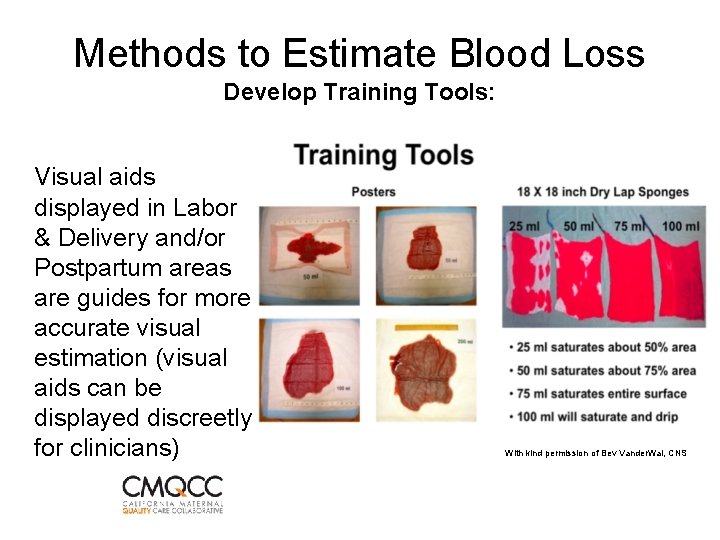 Methods to Estimate Blood Loss Develop Training Tools: Visual aids displayed in Labor &