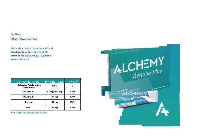 Contiene: 30 stick pack de 12 g Modo de empleo: tome un sobre al Contiene: 30 stick pack de 12 g Modo de empleo: tome un sobre al