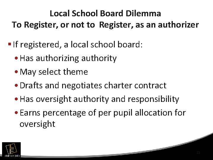 Local School Board Dilemma To Register, or not to Register, as an authorizer §