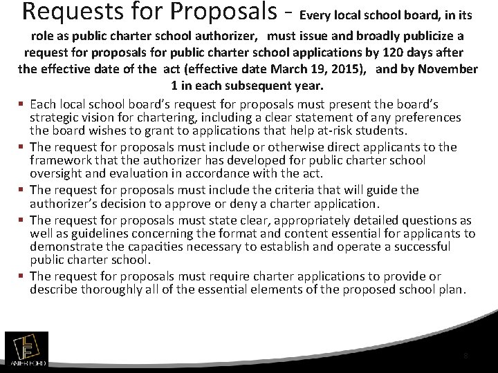 Requests for Proposals - Every local school board, in its role as public charter