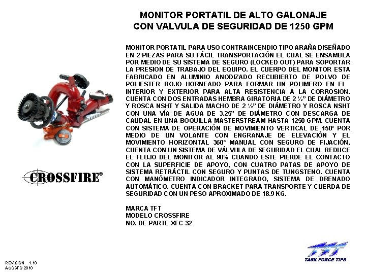 MONITOR PORTATIL DE ALTO GALONAJE CON VALVULA DE SEGURIDAD DE 1250 GPM MONITOR PORTATIL