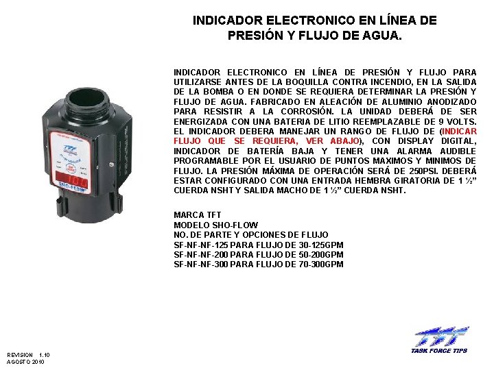INDICADOR ELECTRONICO EN LÍNEA DE PRESIÓN Y FLUJO DE AGUA. INDICADOR ELECTRONICO EN LÍNEA