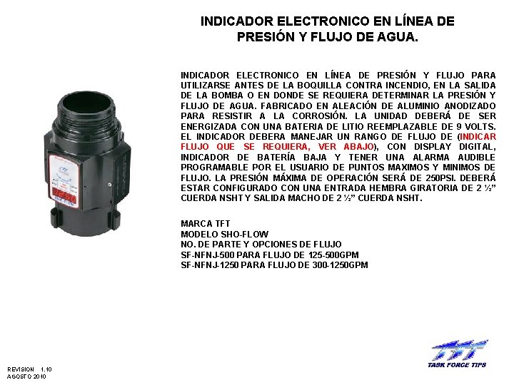 INDICADOR ELECTRONICO EN LÍNEA DE PRESIÓN Y FLUJO DE AGUA. INDICADOR ELECTRONICO EN LÍNEA