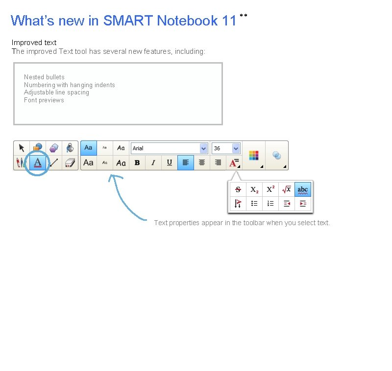 What’s new in SMART Notebook 11 ** Improved text The improved Text tool has