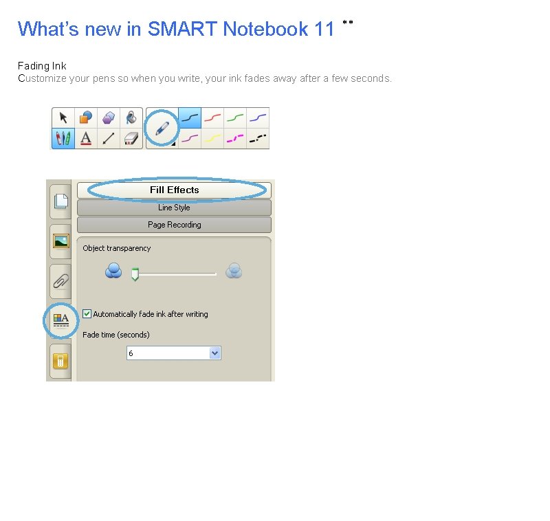 What’s new in SMART Notebook 11 ** Fading Ink Customize your pens so when