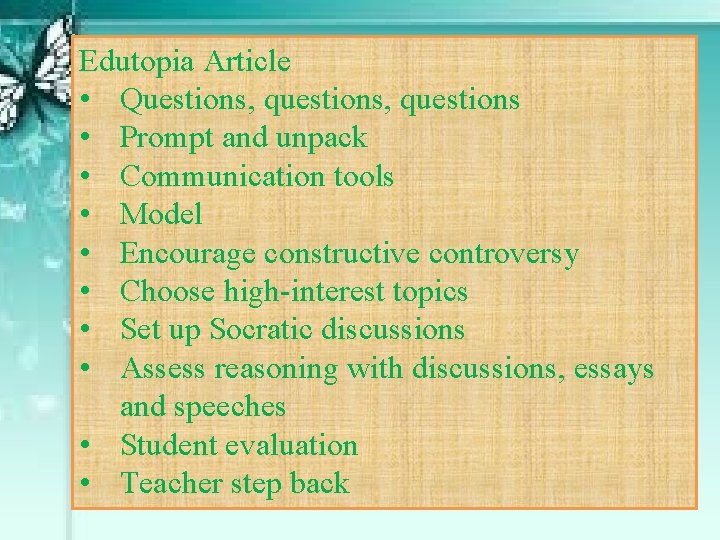 Edutopia Article • Questions, questions • Prompt and unpack • Communication tools • Model