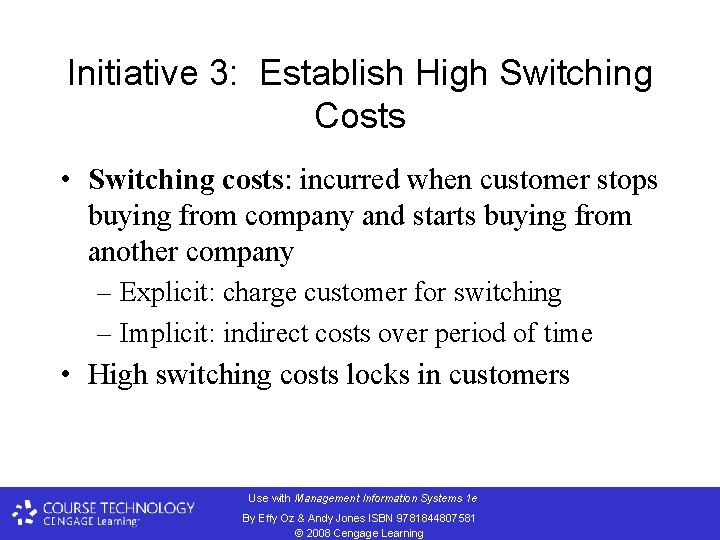Initiative 3: Establish High Switching Costs • Switching costs: incurred when customer stops buying