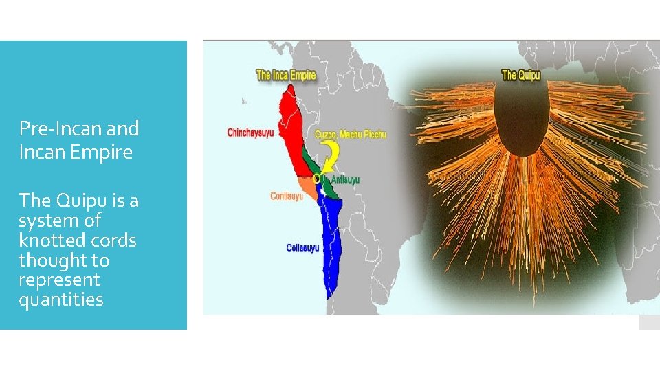 Pre-Incan and Incan Empire The Quipu is a system of knotted cords thought to