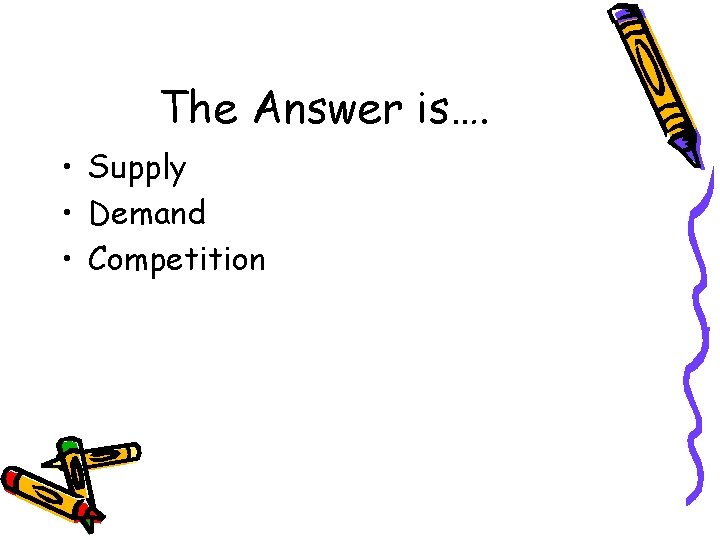 The Answer is…. • Supply • Demand • Competition 