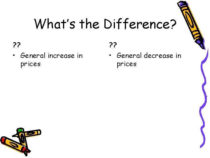 What’s the Difference? ? ? • General increase in prices • General decrease in