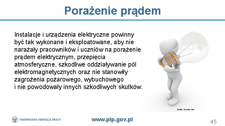 Porażenie prądem Instalacje i urządzenia elektryczne powinny być tak wykonane i eksploatowane, aby nie