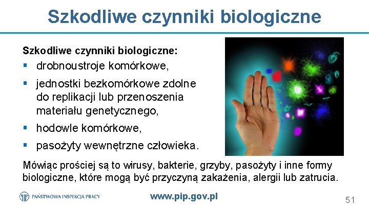 Szkodliwe czynniki biologiczne: § drobnoustroje komórkowe, § jednostki bezkomórkowe zdolne do replikacji lub przenoszenia