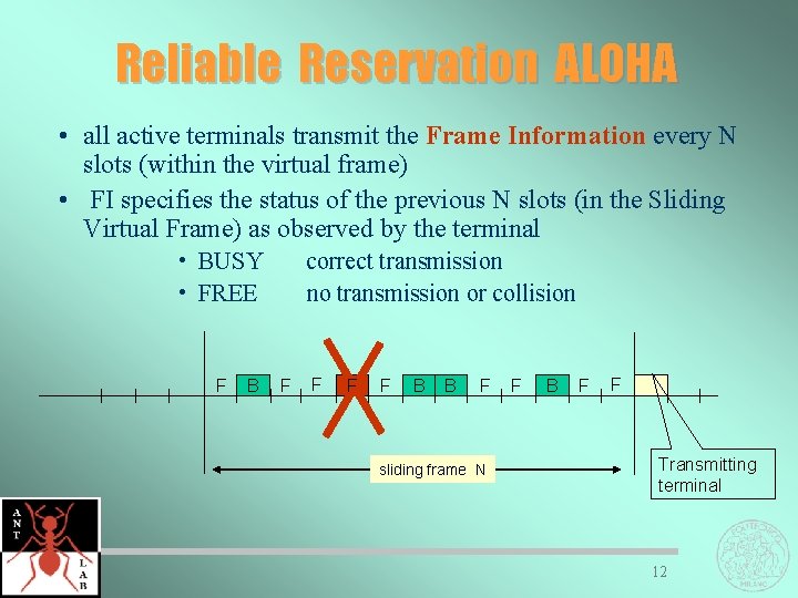 Reliable Reservation ALOHA • all active terminals transmit the Frame Information every N slots