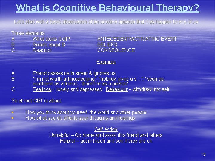 What is Cognitive Behavioural Therapy? Let’s start with a basic observation of an emotive
