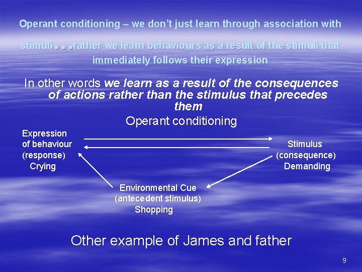 Operant conditioning – we don’t just learn through association with …rather we learn behaviours
