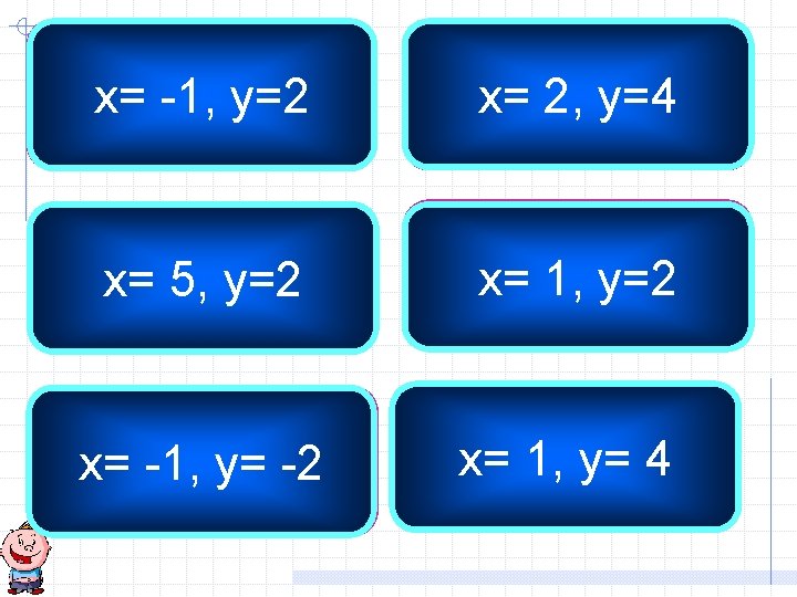 10 x + y = -8 x= -1, y=2 2 x - y =