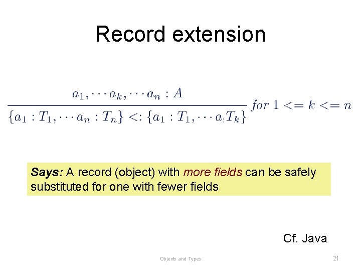 Record extension Says: A record (object) with more fields can be safely substituted for Record extension Says: A record (object) with more fields can be safely substituted for