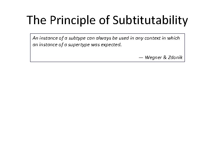 The Principle of Subtitutability An instance of a subtype can always be used in The Principle of Subtitutability An instance of a subtype can always be used in