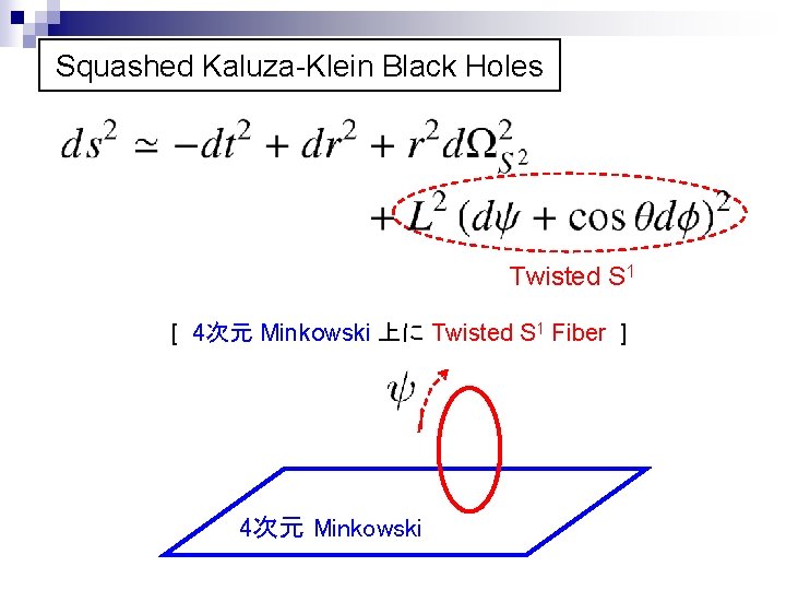 Squashed Kaluza-Klein Black Holes Twisted S 1 [ 4次元 Minkowski 上に Twisted S 1