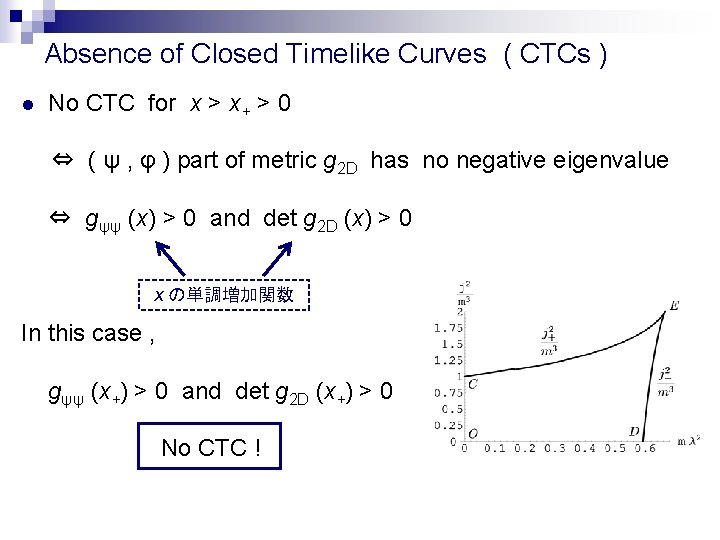 Absence of Closed Timelike Curves ( CTCs ) l No CTC for x >