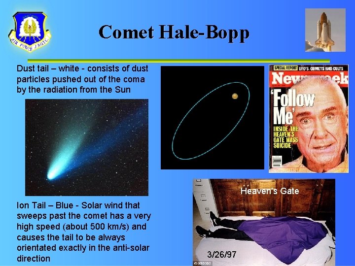 Comet Hale-Bopp Dust tail – white - consists of dust particles pushed out of
