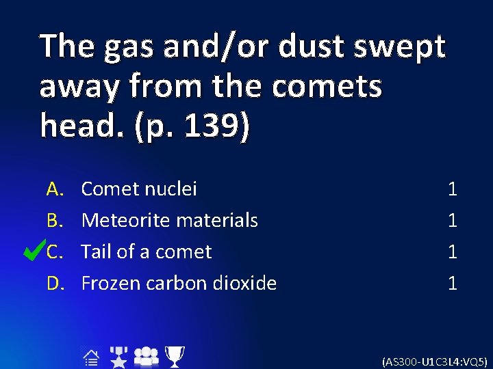 The gas and/or dust swept away from the comets head. (p. 139) A. B.
