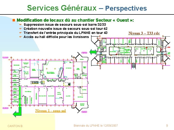 Services Généraux – Perspectives n Modification de locaux dû au chantier Secteur « Ouest