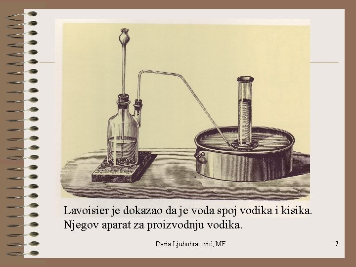 Lavoisier je dokazao da je voda spoj vodika i kisika. Njegov aparat za proizvodnju