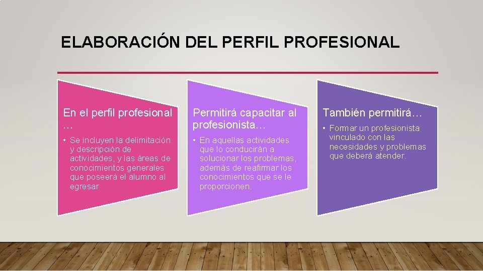 ELABORACIÓN DEL PERFIL PROFESIONAL En el perfil profesional … Permitirá capacitar al profesionista… •
