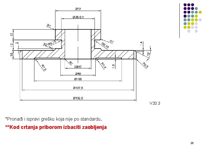 V 20. 3 *Pronađi i ispravi grešku koja nije po standardu. **Kod crtanja priborom