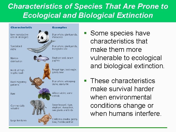 Characteristics of Species That Are Prone to Ecological and Biological Extinction § Some species