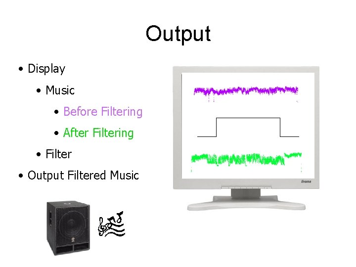 Output • Display • Music • Before Filtering • After Filtering • Filter •