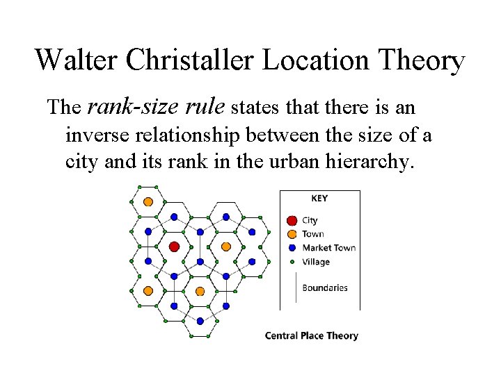 Walter Christaller Location Theory The rank-size rule states that there is an inverse relationship
