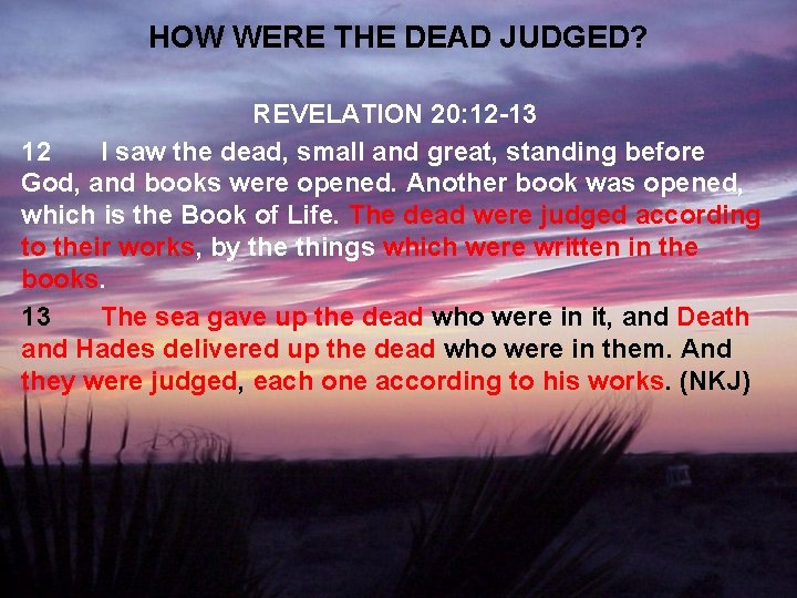HOW WERE THE DEAD JUDGED? REVELATION 20: 12 -13 12 I saw the dead,
