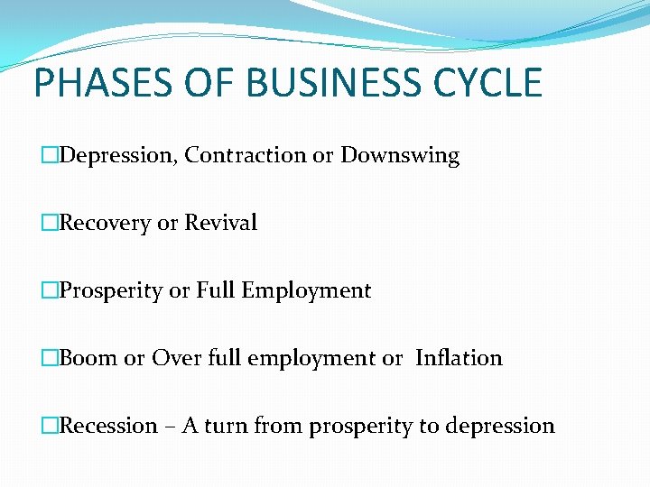 BUSINESS CYCLE AND STABILISATION BUSINESS CYCLE Business cycle