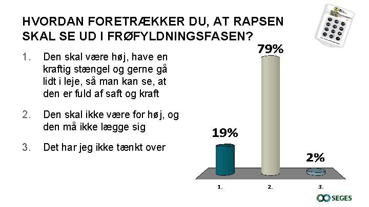 HVORDAN FORETRÆKKER DU, AT RAPSEN SKAL SE UD I FRØFYLDNINGSFASEN? 1. Den skal være