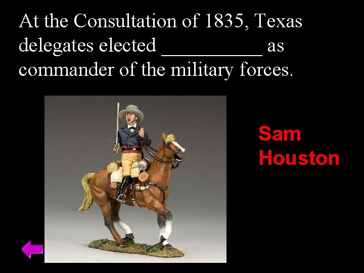 At the Consultation of 1835, Texas delegates elected _____ as commander of the military