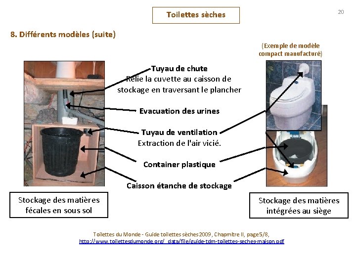 20 Toilettes sèches 8. Différents modèles (suite) (Exemple de modèle compact manufacturé) Tuyau de