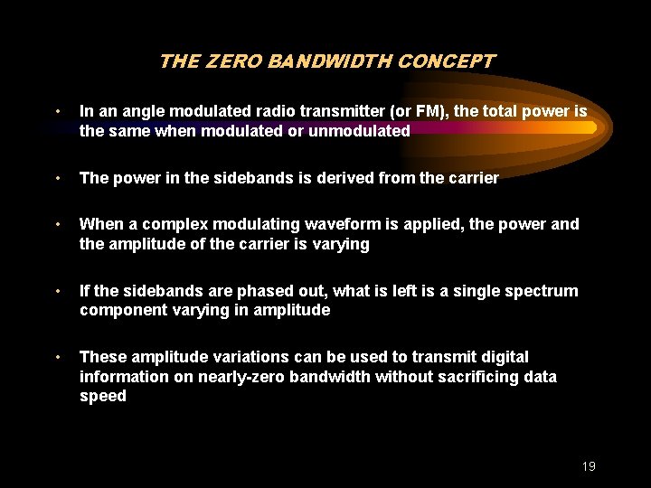 THE ZERO BANDWIDTH CONCEPT • In an angle modulated radio transmitter (or FM), the