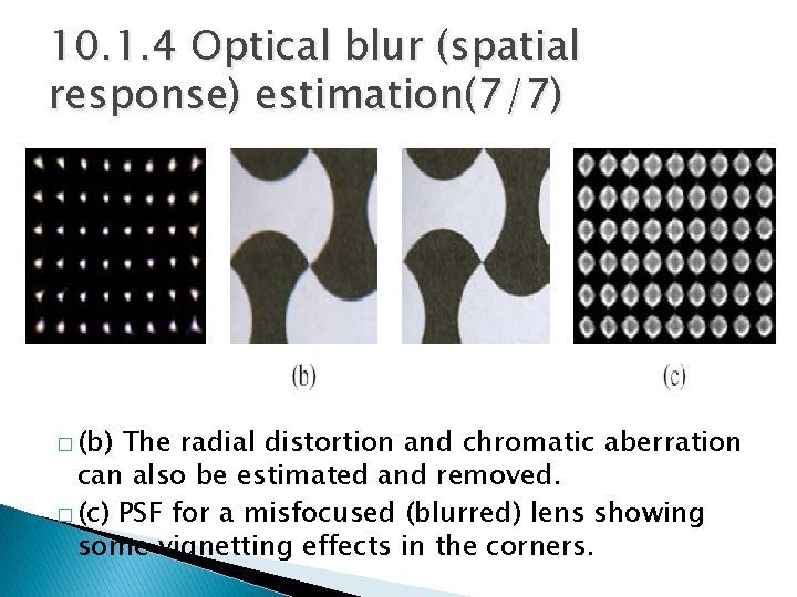 10. 1. 4 Optical blur (spatial response) estimation(7/7) � (b) The radial distortion and