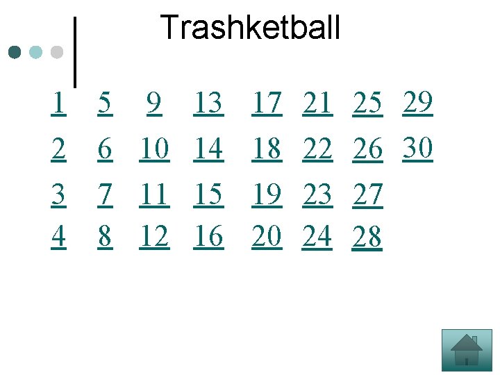 Trashketball 2 13 17 21 25 29 6 10 14 18 22 26 30