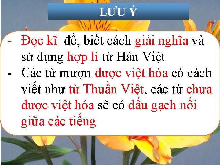 LƯU Ý - Đọc kĩ đề, biết cách giải nghĩa và sử dụng hợp