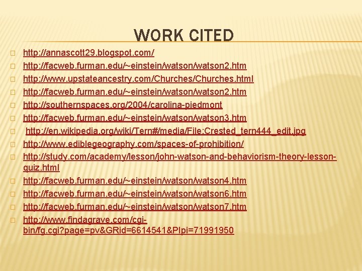 WORK CITED � � � � http: //annascott 29. blogspot. com/ http: //facweb. furman.